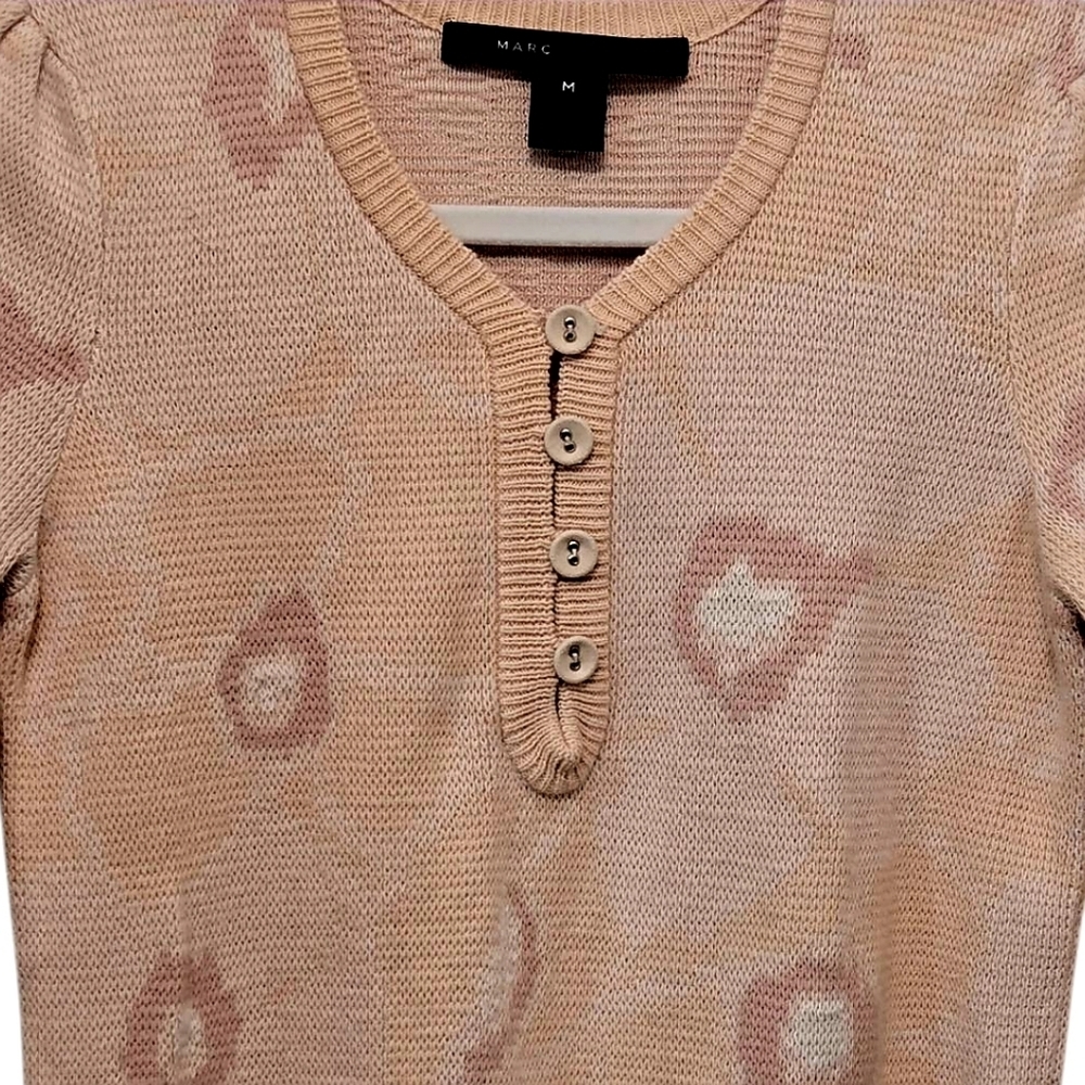 Marc By Marc Jacobs Y2K Floral Knit Henley Sweater Medium Pink Cream Coquette - Picture 6 of 15